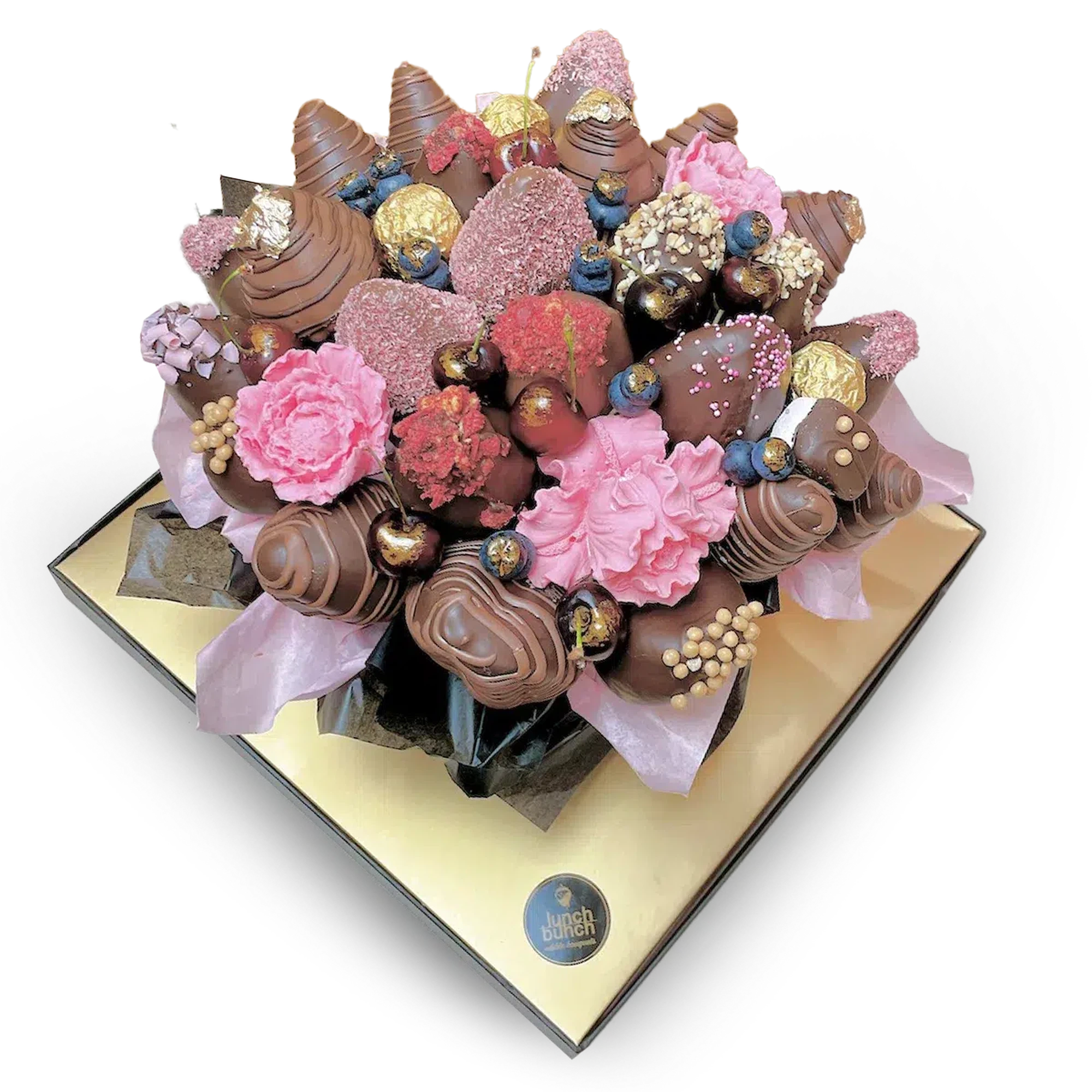 chocolate flowers hamper, strawberries bouquet