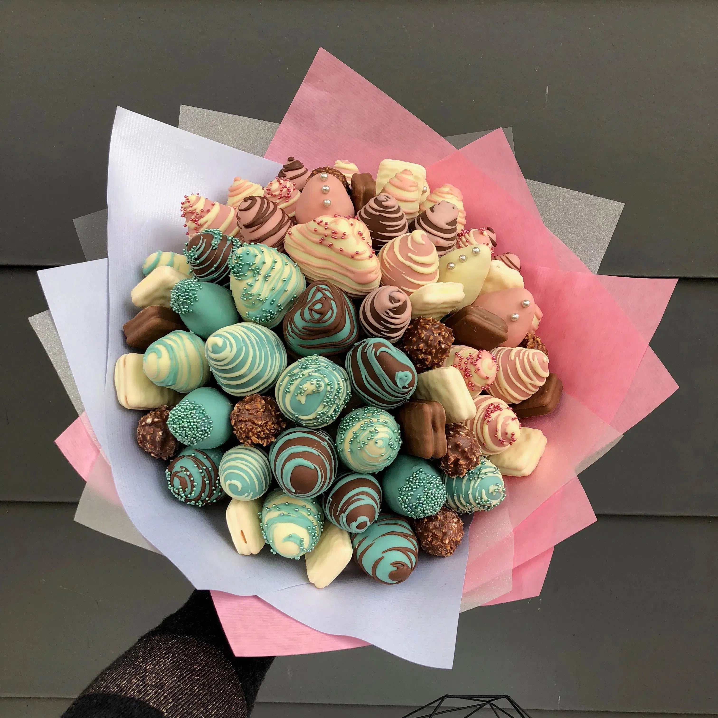 Blue & Pink Chocolate Strawberry Bouquet-Chocolate Strawberry Bouquets-Medium-Lunch Bunch