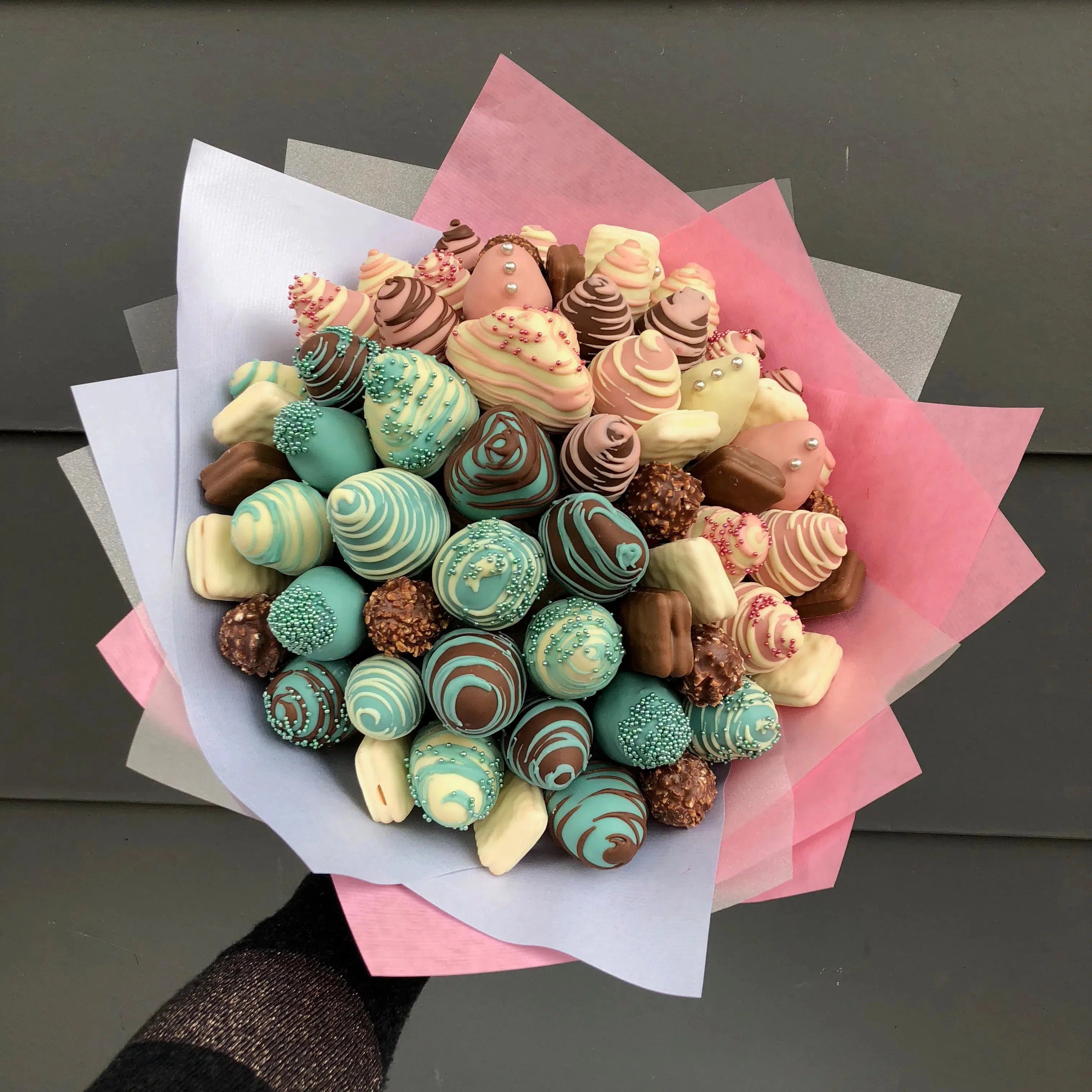 Blue & Pink Chocolate Strawberry Bouquet-Chocolate Strawberry Bouquets-Medium-Lunch Bunch