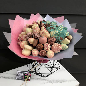 Blue & Pink Chocolate Strawberry Bouquet-Chocolate Strawberry Bouquets-Medium-Lunch Bunch