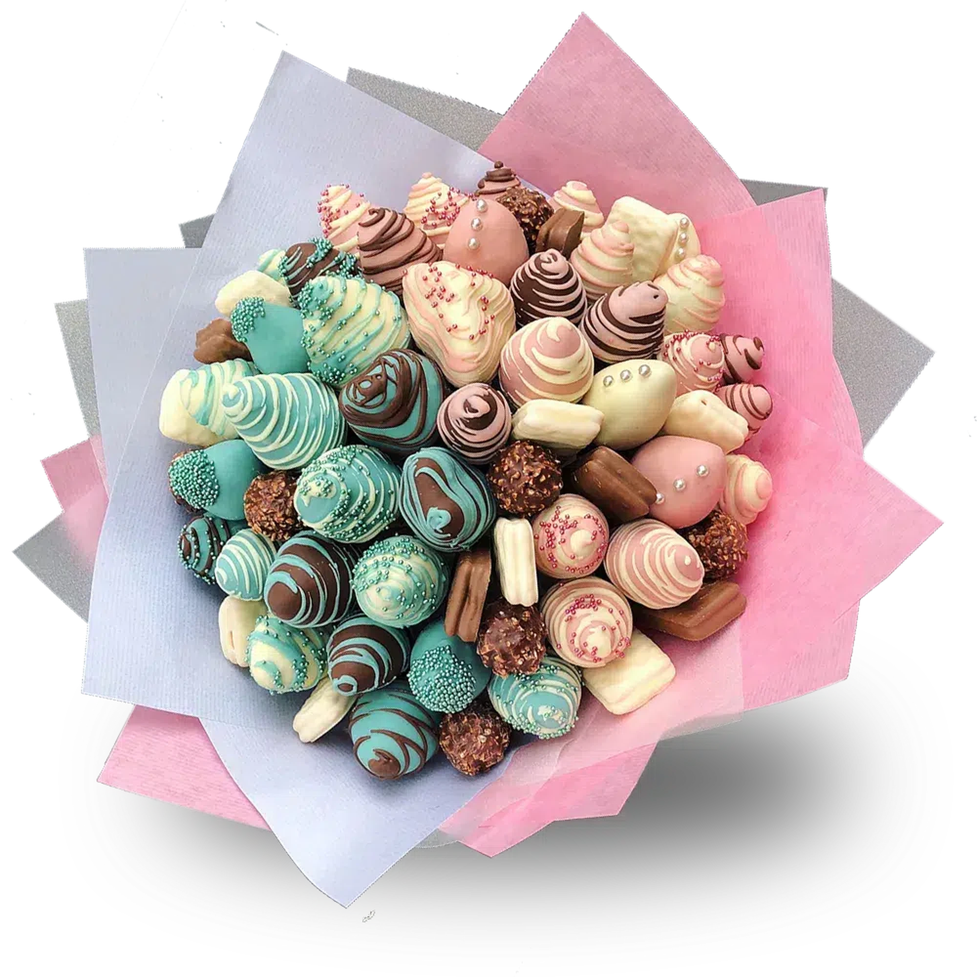 Blue & Pink Chocolate Strawberry Bouquet-Chocolate Strawberry Bouquets-Large-Lunch Bunch