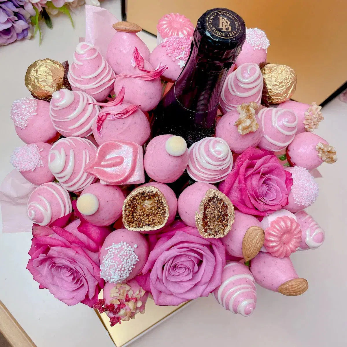 Bubbly Pink Chocolate Strawberry Bouquet-Chocolate Strawberry Bouquets-Lunch Bunch