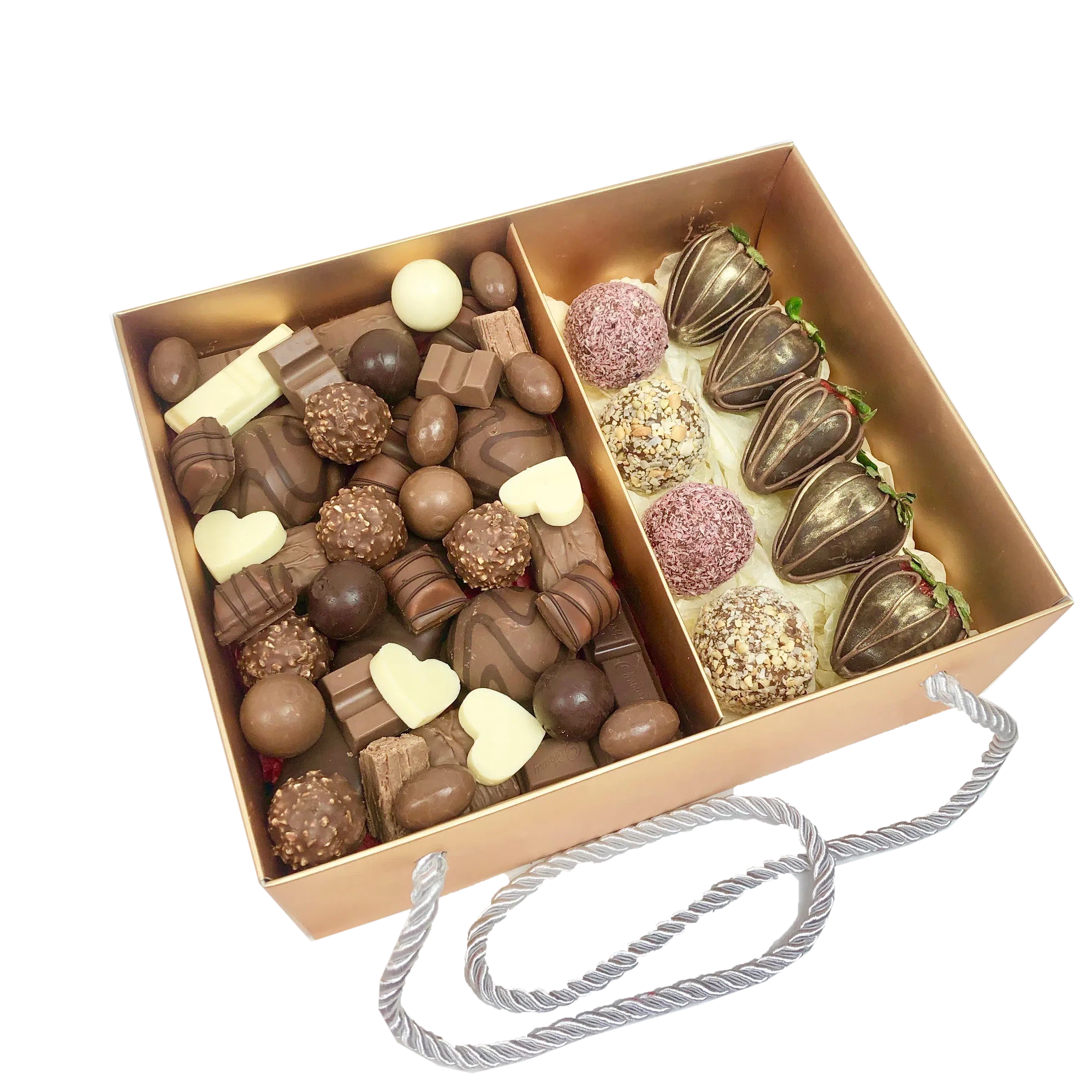 Chocolate Assortment and Protein Balls & Strawberries gift hamper same day delivery Adelaide