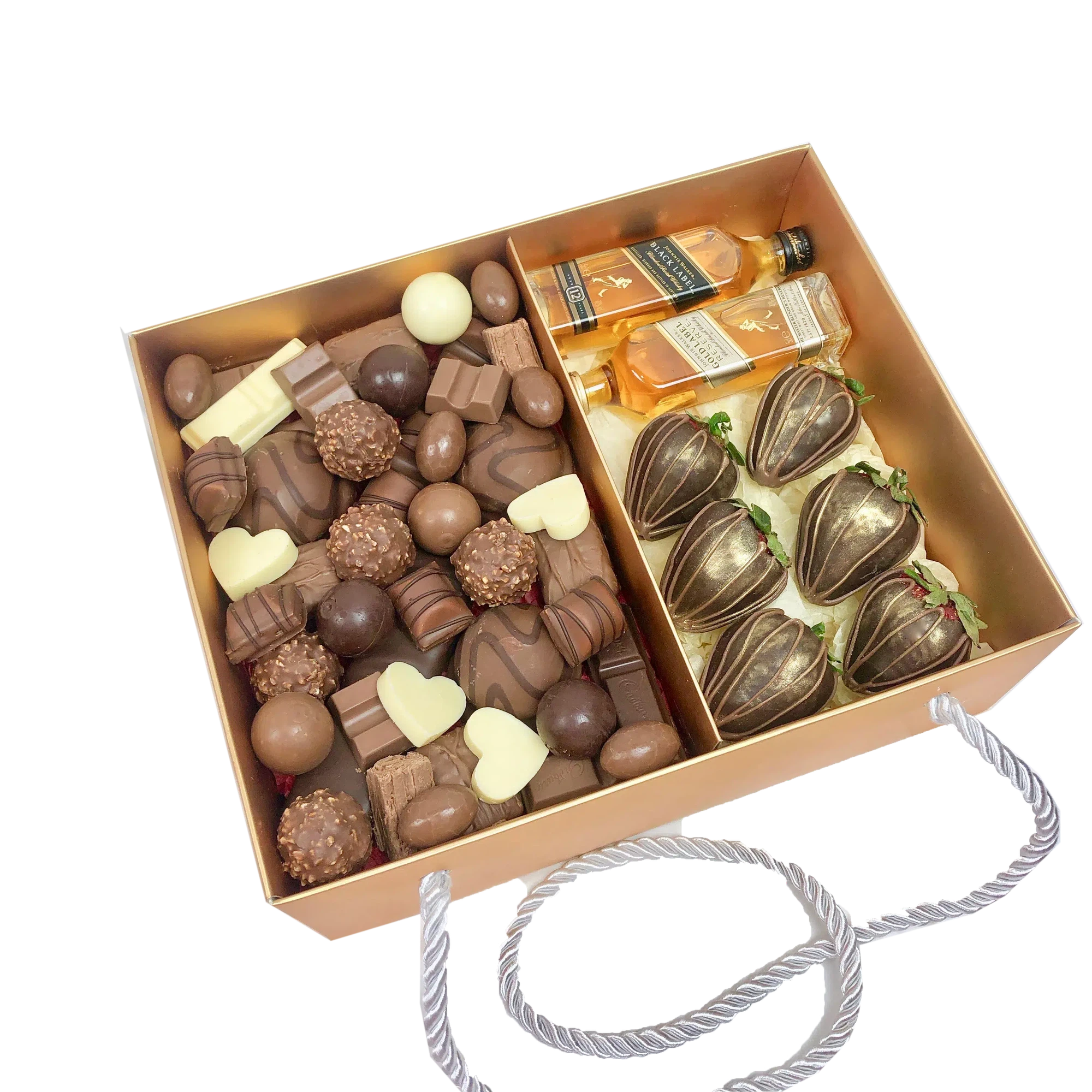 Chocolate Assortment, Strawberries & Whisky Gift Hamper same day delivery Adelaide online gift chocolate boxes