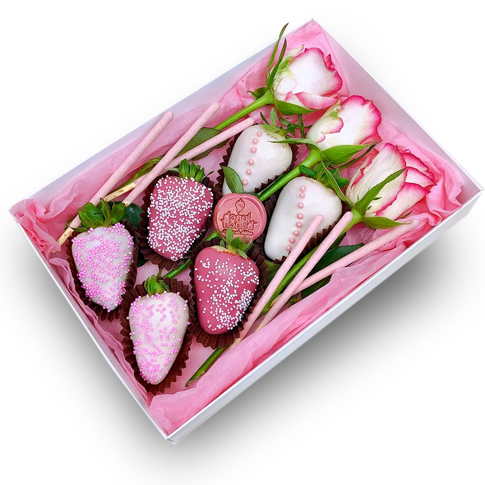 Chocolate covered 6 Strawberries & Roses Box, Chocolate covered strawberry box same day delivery Adelaide