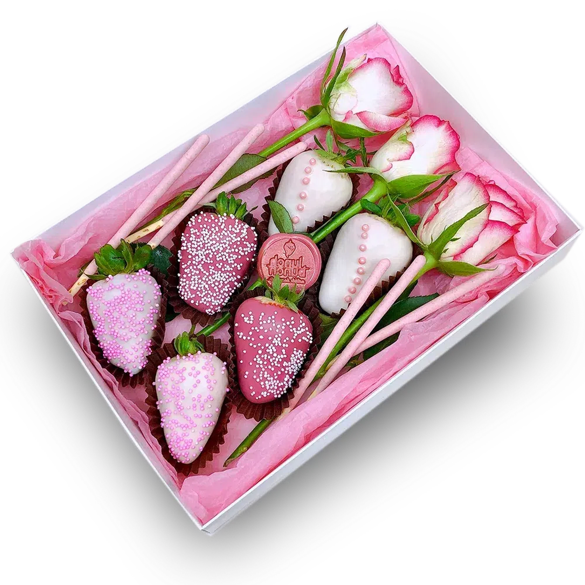 Chocolate covered 6 Strawberries & Roses Box, Chocolate covered strawberry box same day delivery Adelaide