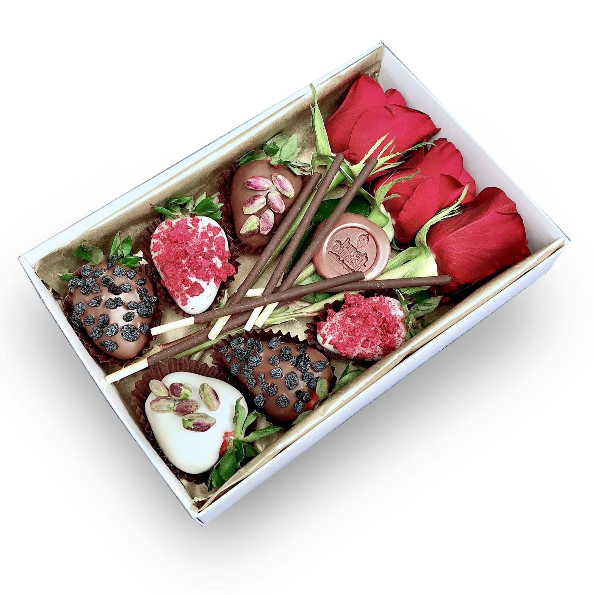 Chocolate strawberries gift box & red roses hand made an artisan gift for Adelaide same day delivery