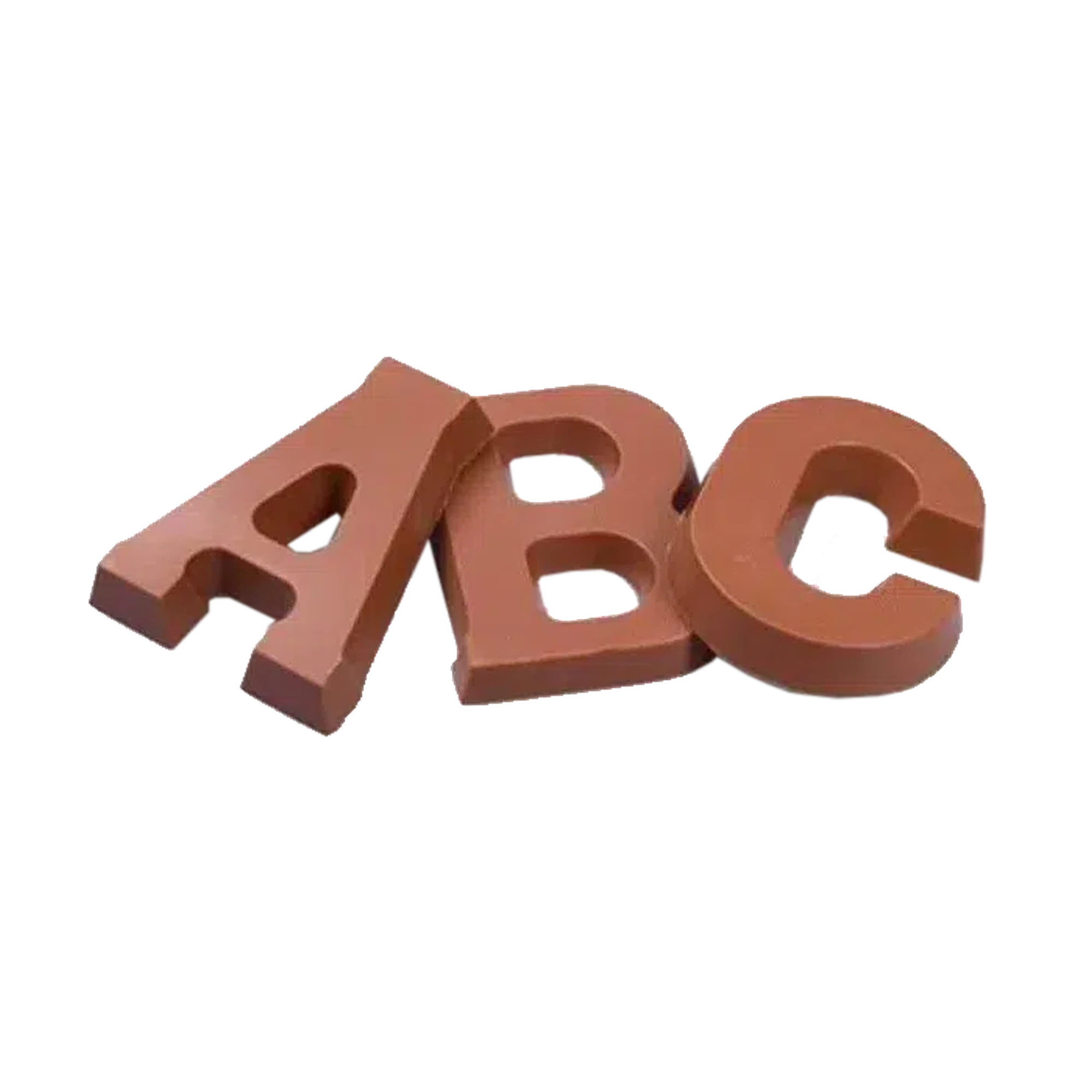 Chocolate alphabet letters for personolised words on chololate covered strawberries and solid chocolate blocks