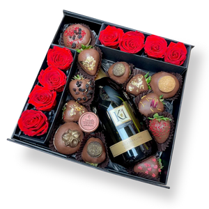 Chocolate Strawberries, Preserved Roses, Donuts & K1 Sparkling NV Hamper