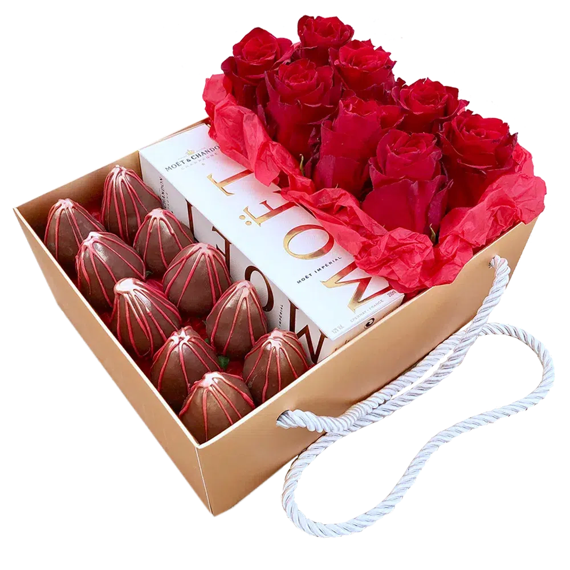 Chocolate Strawberry, Moet Champagne & Roses Luxury Hamper