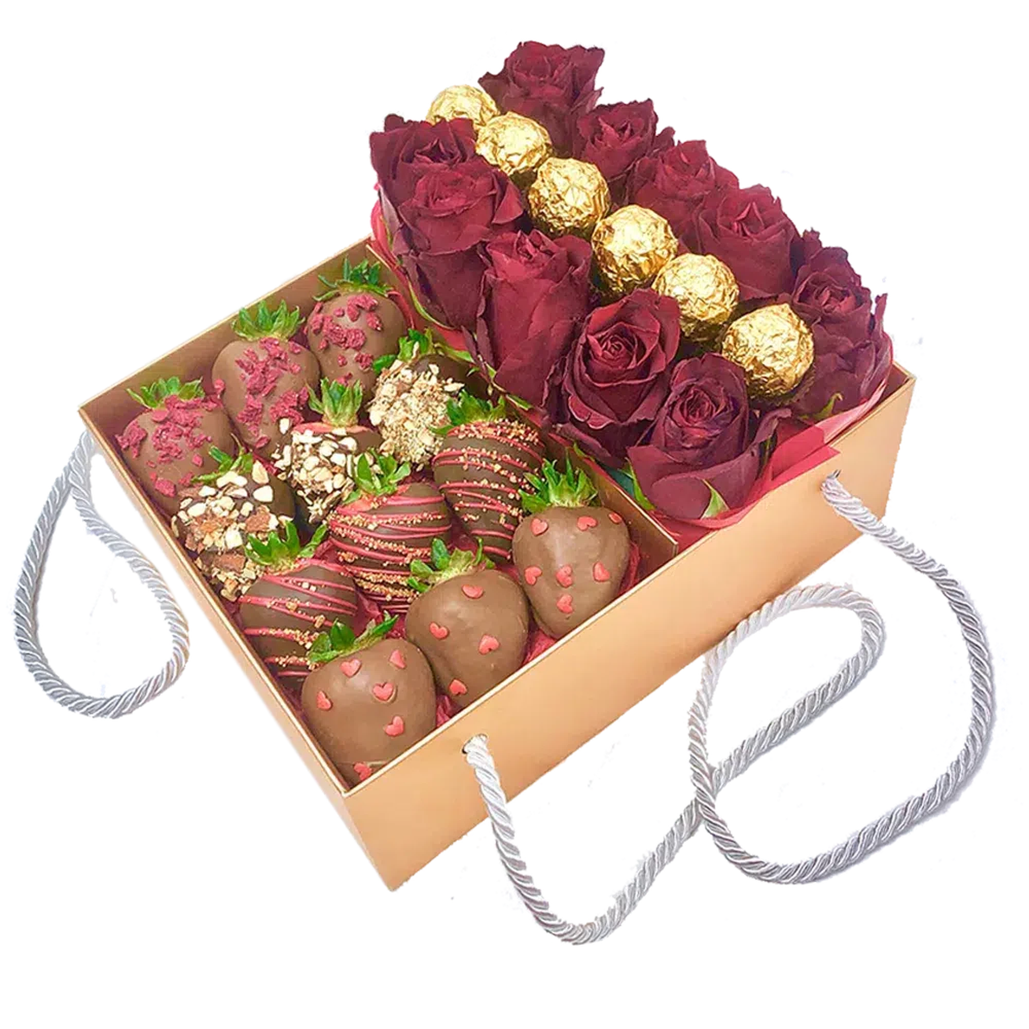 Chocolate Strawberry & Roses Gift Hamper chocolate covered fruit treat box same day delivery Adelaide chocolate and roses gift delivery