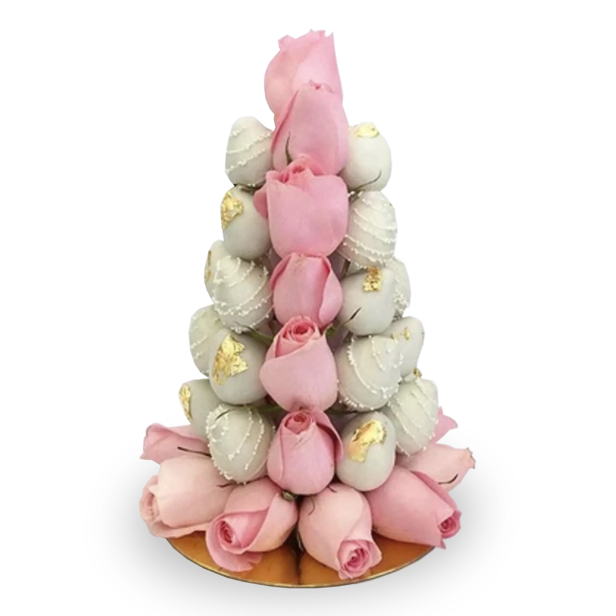 Chocolate Strawberry Tower with Roses-Dessert Towers-Small-Lunch Bunch