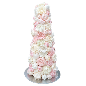 Event  floral tower with pink and white flowers made of zephyr or marshmallow  