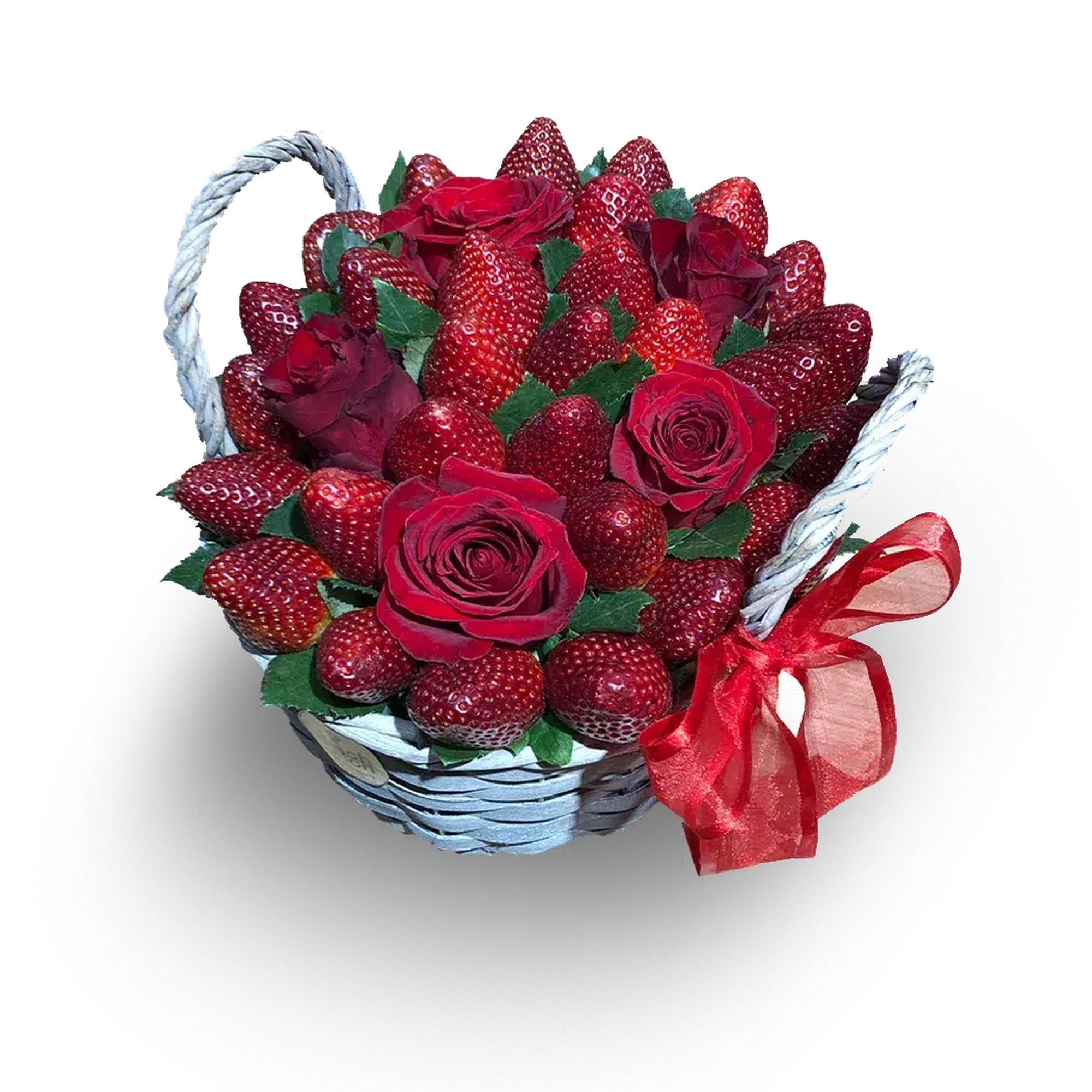 Roses basket online delivery red roses basket with fresh strawberries order online for same day delivery