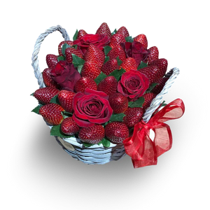 Roses basket online delivery red roses basket with fresh strawberries order online for same day delivery