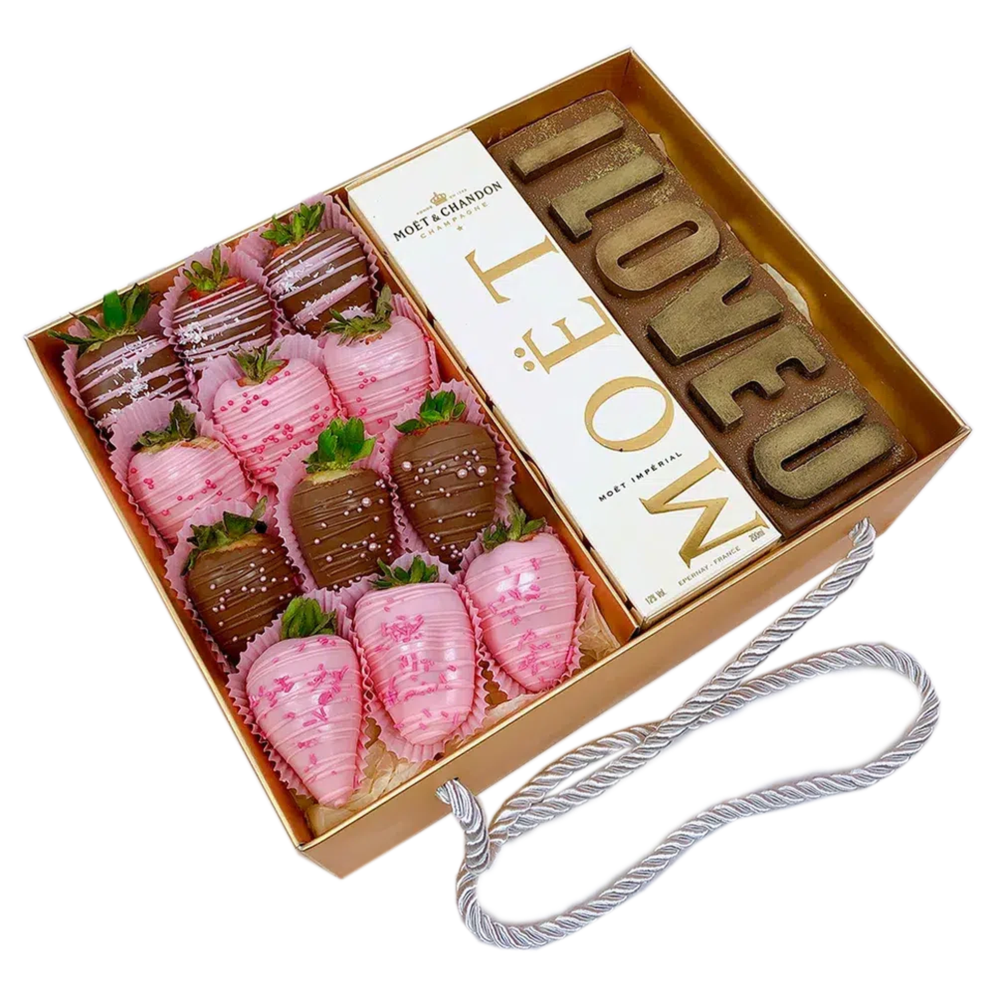 I love you personalised chocolate letters hamper who is chocolate covered  strawberries and champagne gift box