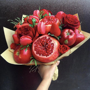 Lady in Red Macarons & Fruit Bouquet-Fruit Bouquets-Medium-Lunch Bunch