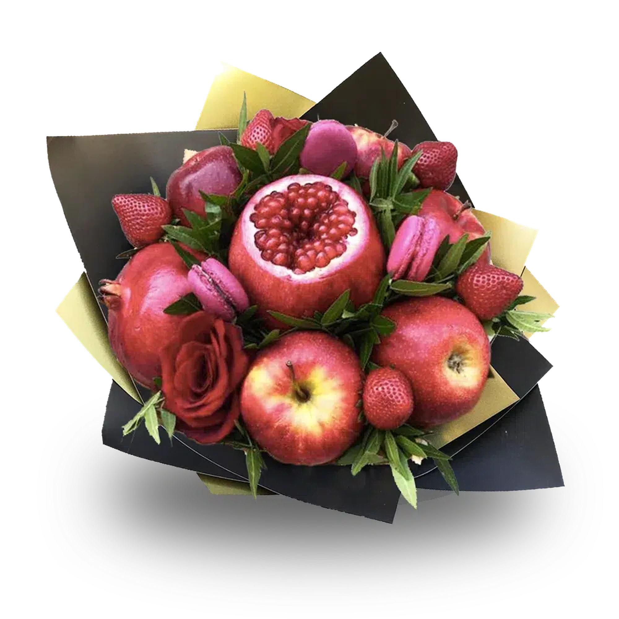 Lady in Red Macarons & Fruit Bouquet-Fruit Bouquets-Medium-Lunch Bunch