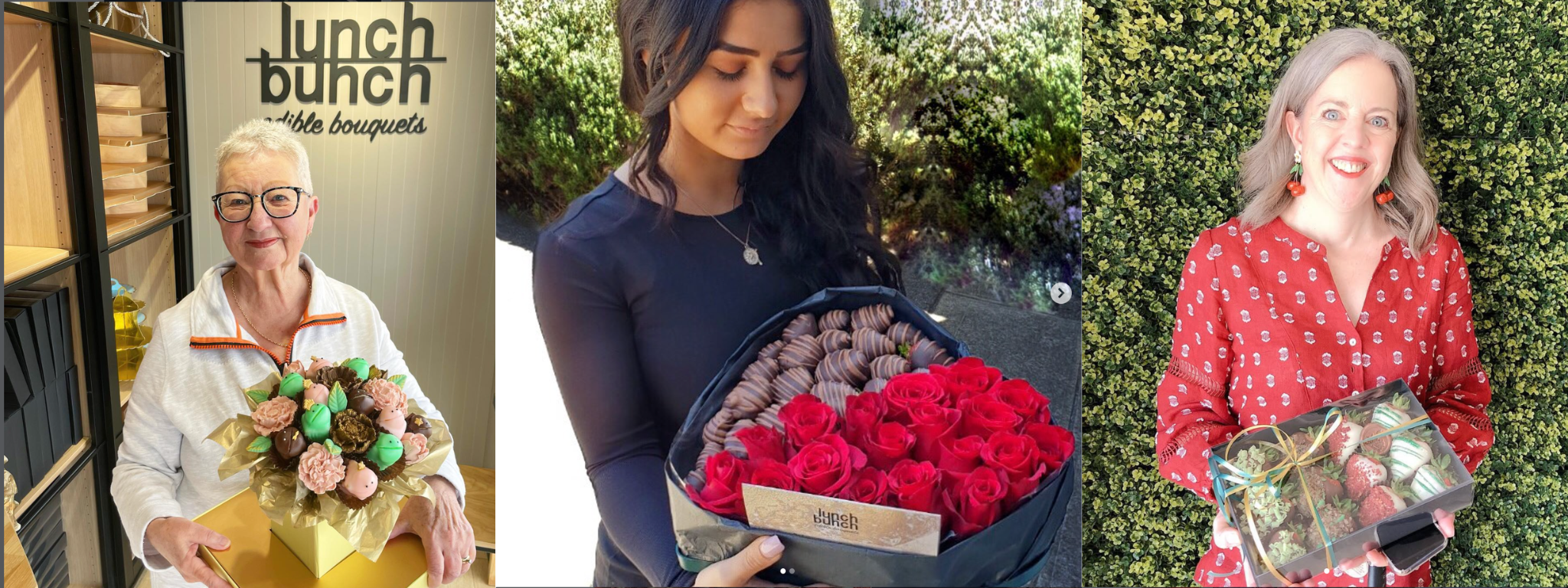 Real customer holding a Lunch Bunch luxury edible gift box after same-day delivery