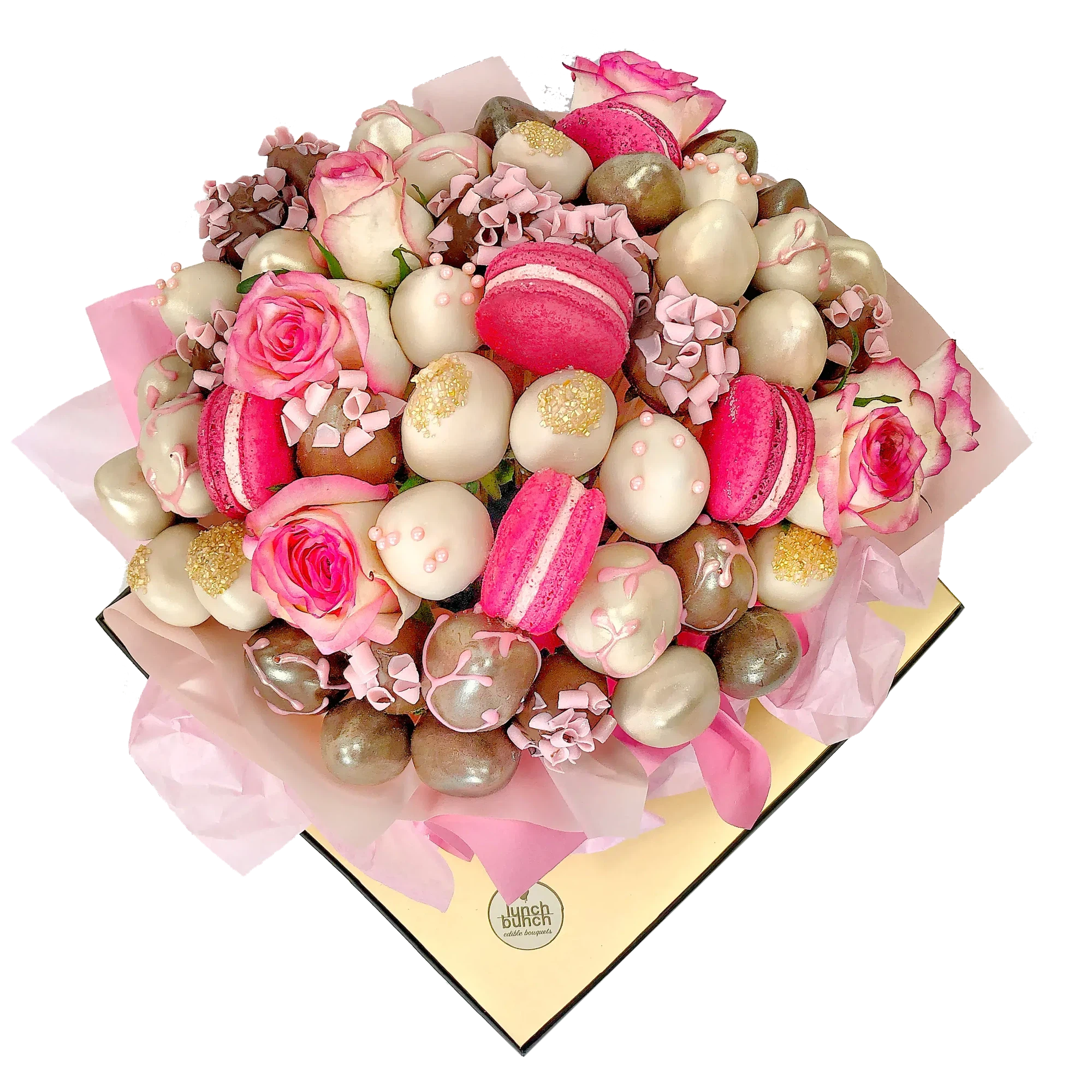 Blooms & Macarons Chocolate Bouquet edible sweet blooms same-day delivery chocolate gift treat box birthday present