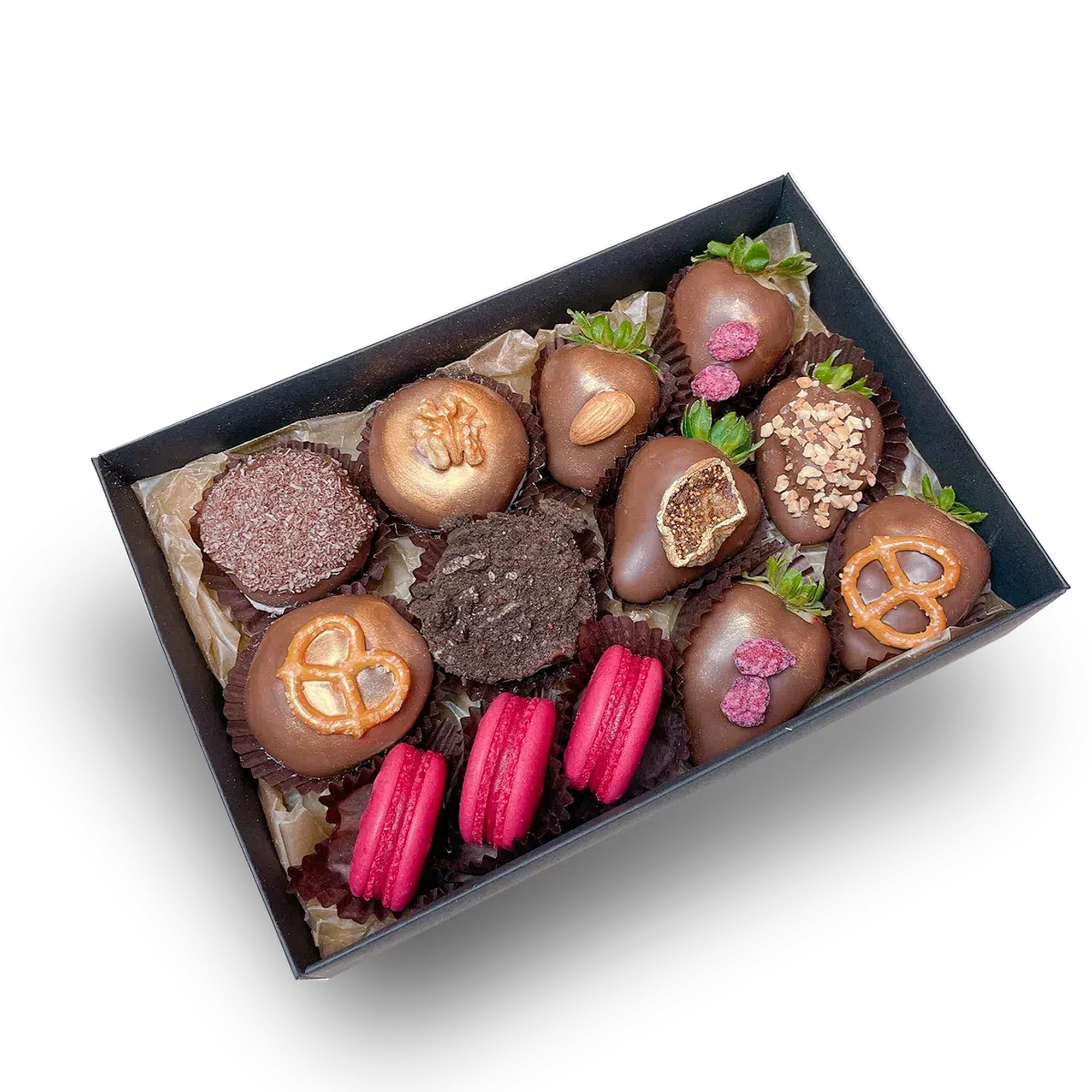 Macarons, Donuts & Chocolate Covered Strawberries Gift Box-Dessert Gift Box-Lunch Bunch