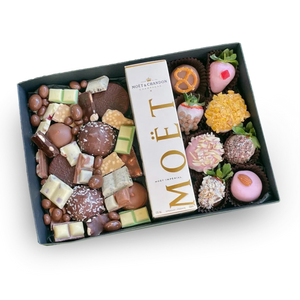 gift hamper, donut delivery, chocolate and moet, champagne and chocolate hamper