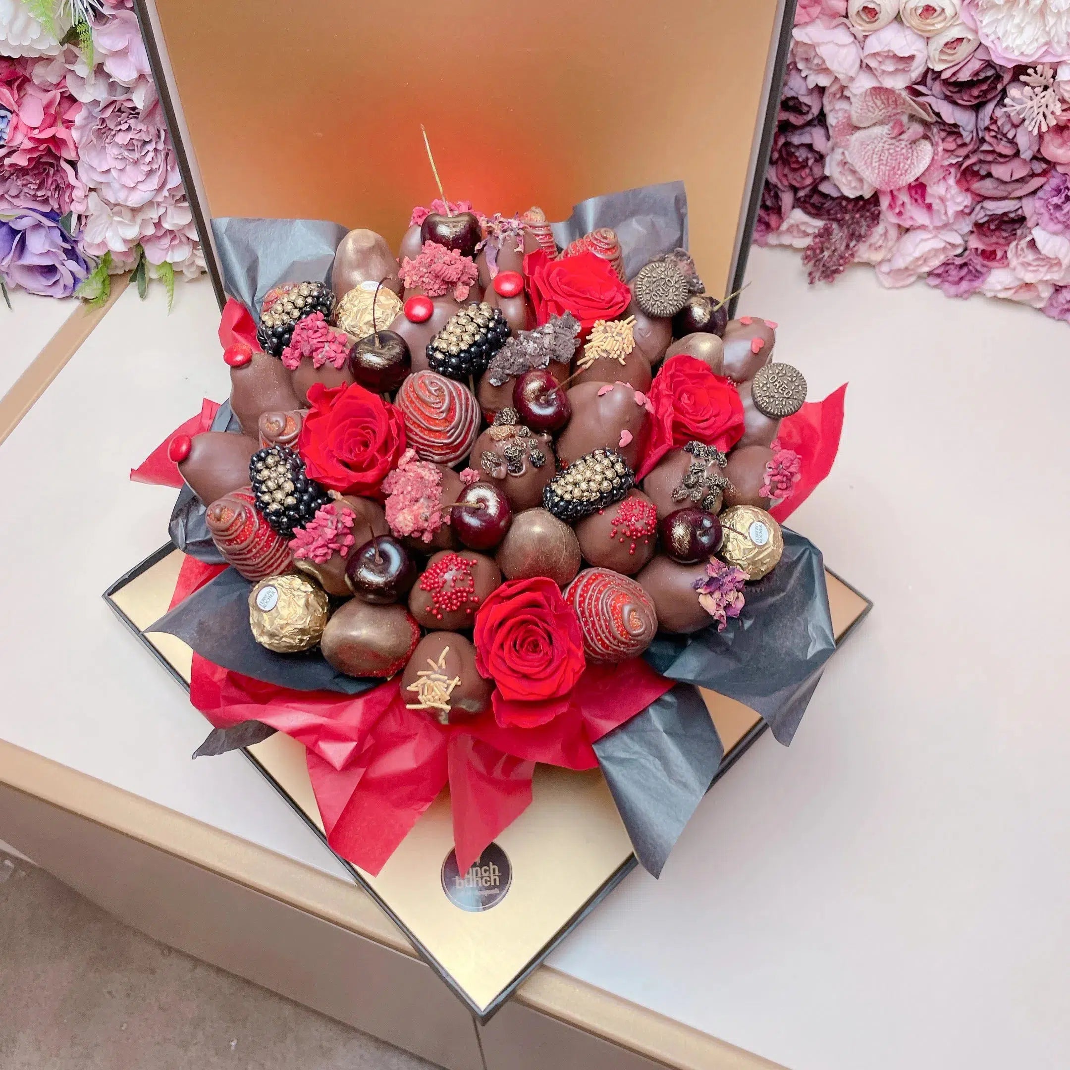 Mother's Day Chocolate Strawberry Bouquet-Chocolate Strawberry Bouquets-Strawberries & Roses-Lunch Bunch