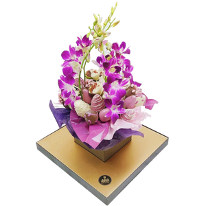 Orchids & Chocolate Strawberries Bouquet purple flowers and chocolate gift same day delivery Adelaide