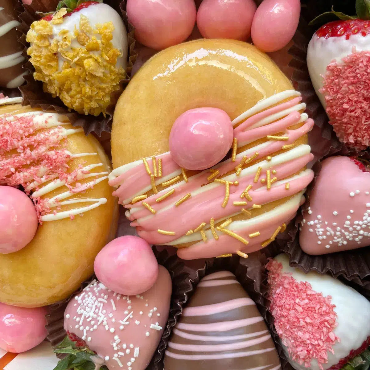 Pink Kiss Donut and Chocolate Strawberry Hamper-Dessert Gift Hamper-Lunch Bunch