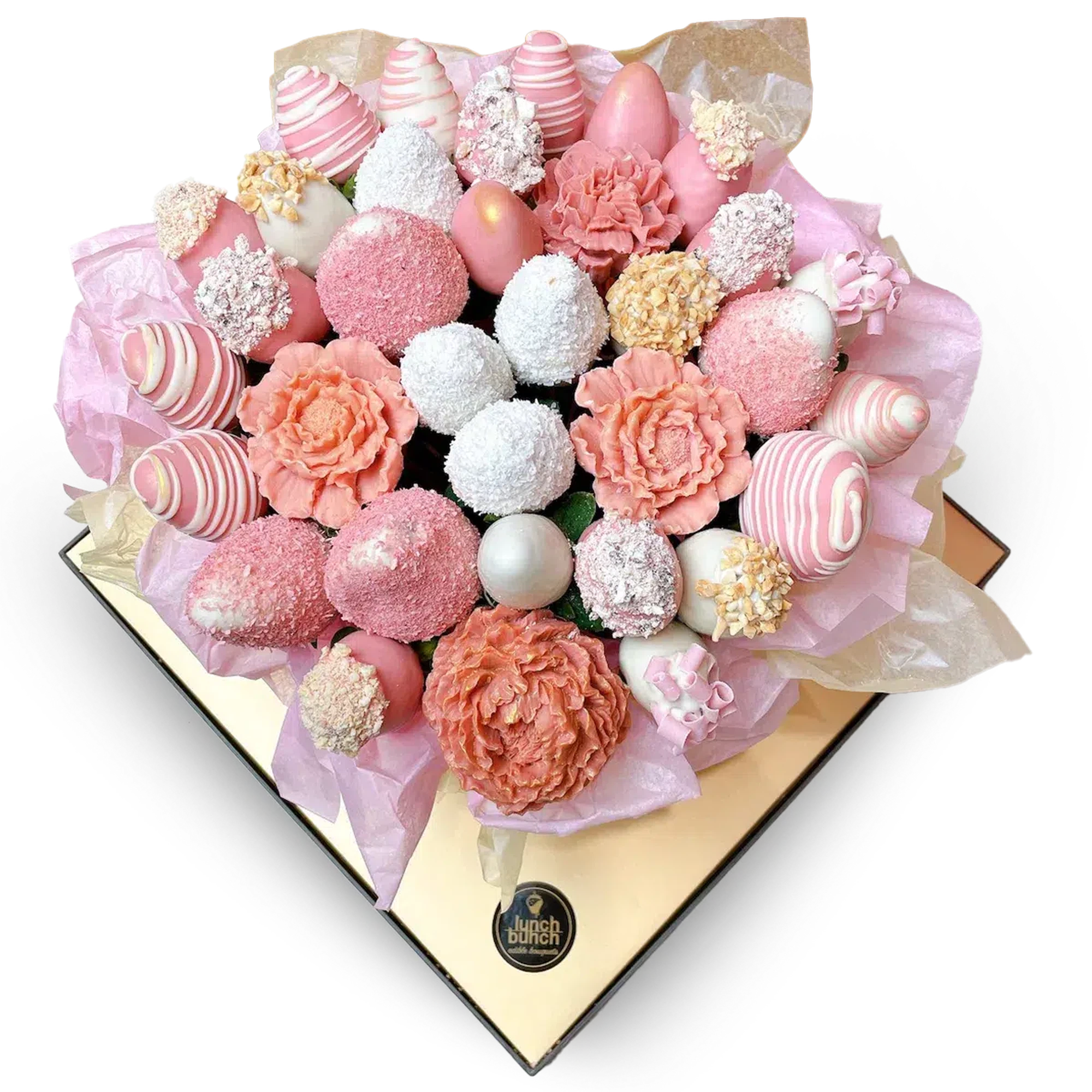 Pink Petals Chocolate Strawberries Bouquet-Chocolate Strawberry Bouquets-Lunch Bunch