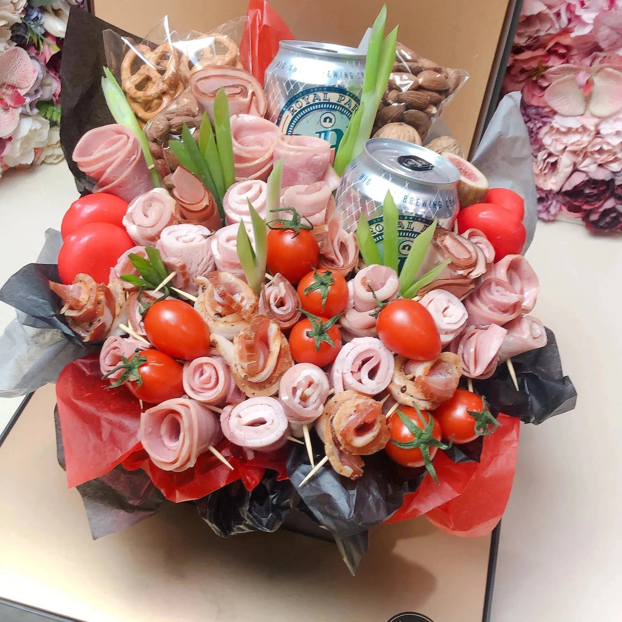 meat and cheese bouquet, Pork bouquet , grazing basket, savoury basket gift hamper 