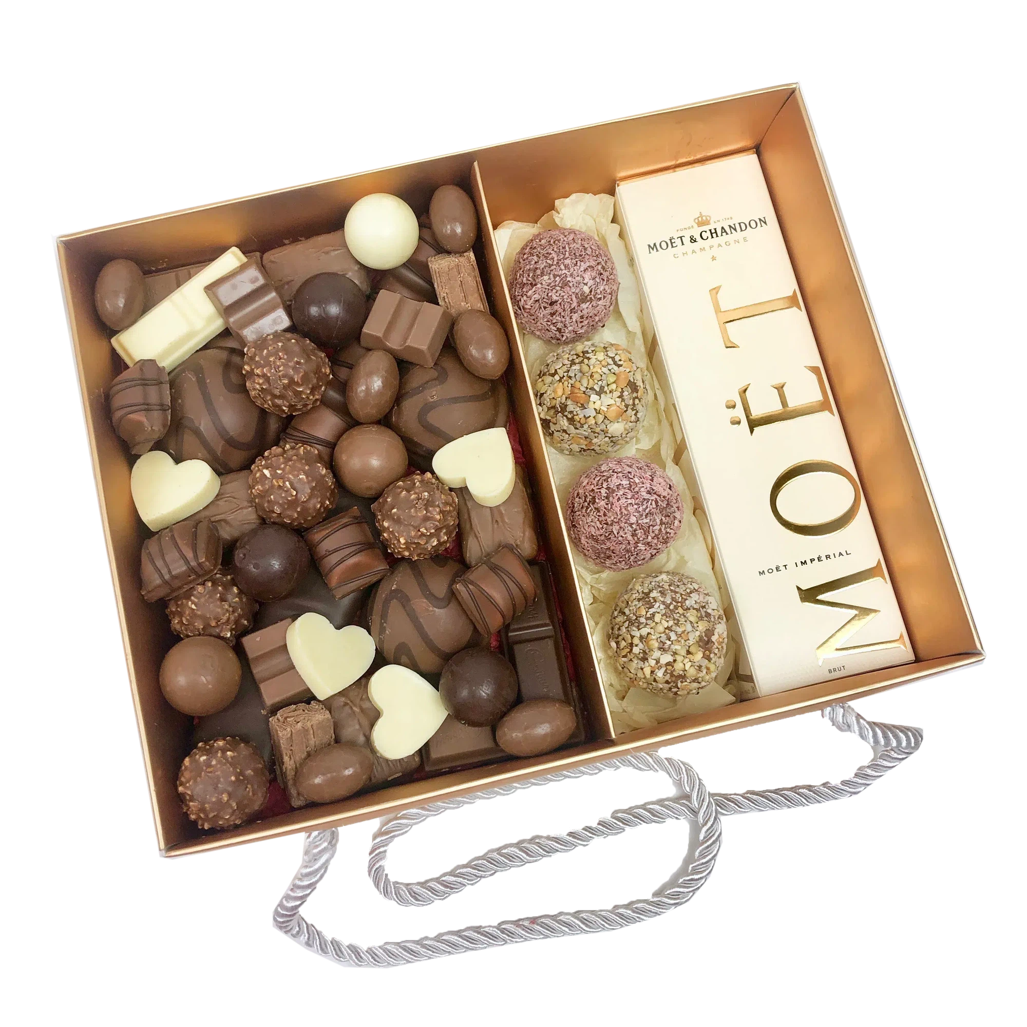 Protein Balls, Chocolate Assortment & Champagne Gift Hamper, hampers online for same day delivery Adelaide