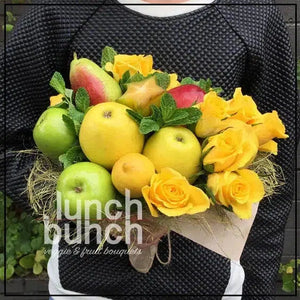 Yellow Story Fruits & Flowers Bouquet-Fruit Bouquets-Lunch Bunch