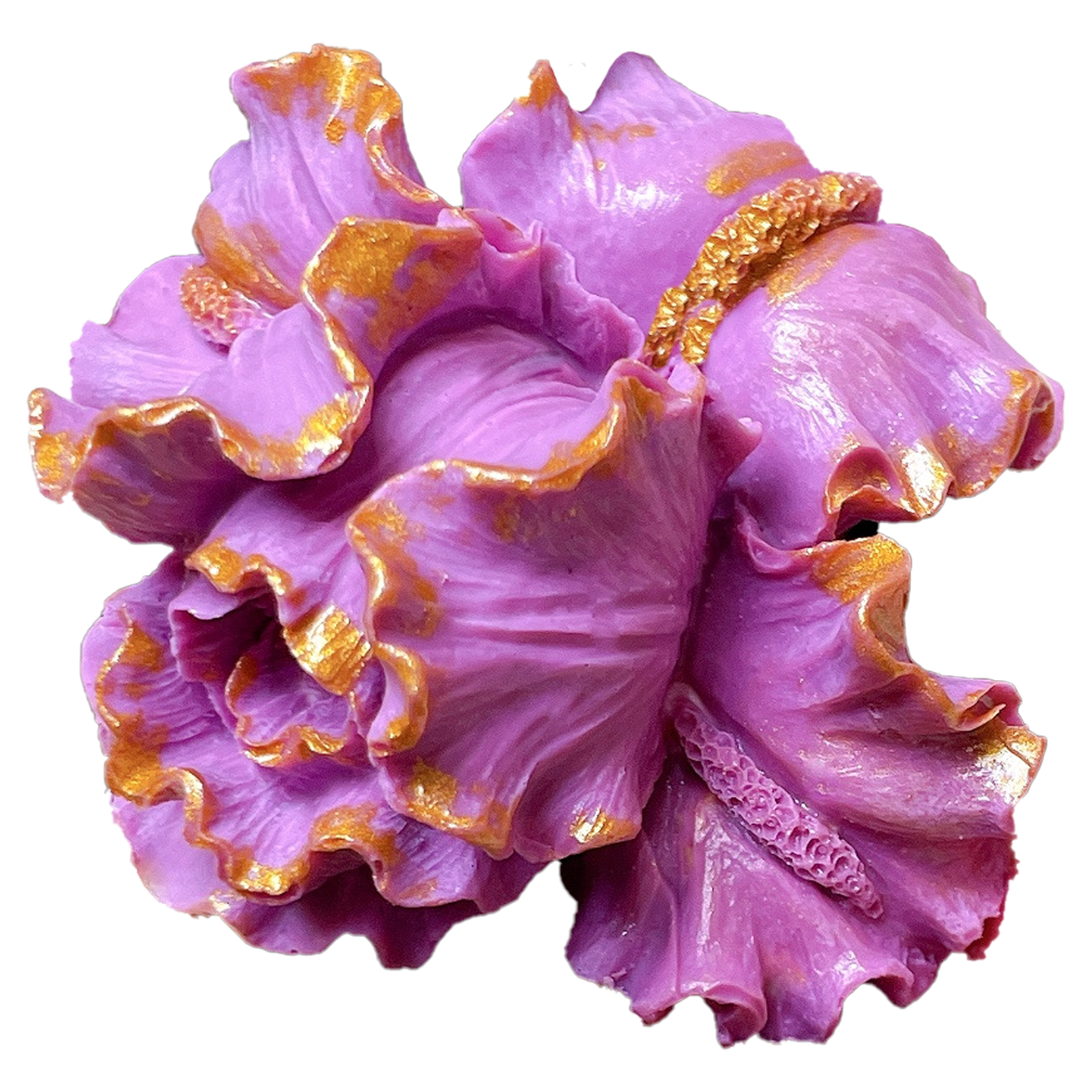 3D Purple Chocolate Flower Orchid is a handcrafted art piece. This flower is made of tinted White Chocolate and filled with marshmallows and dried fruits/berries.