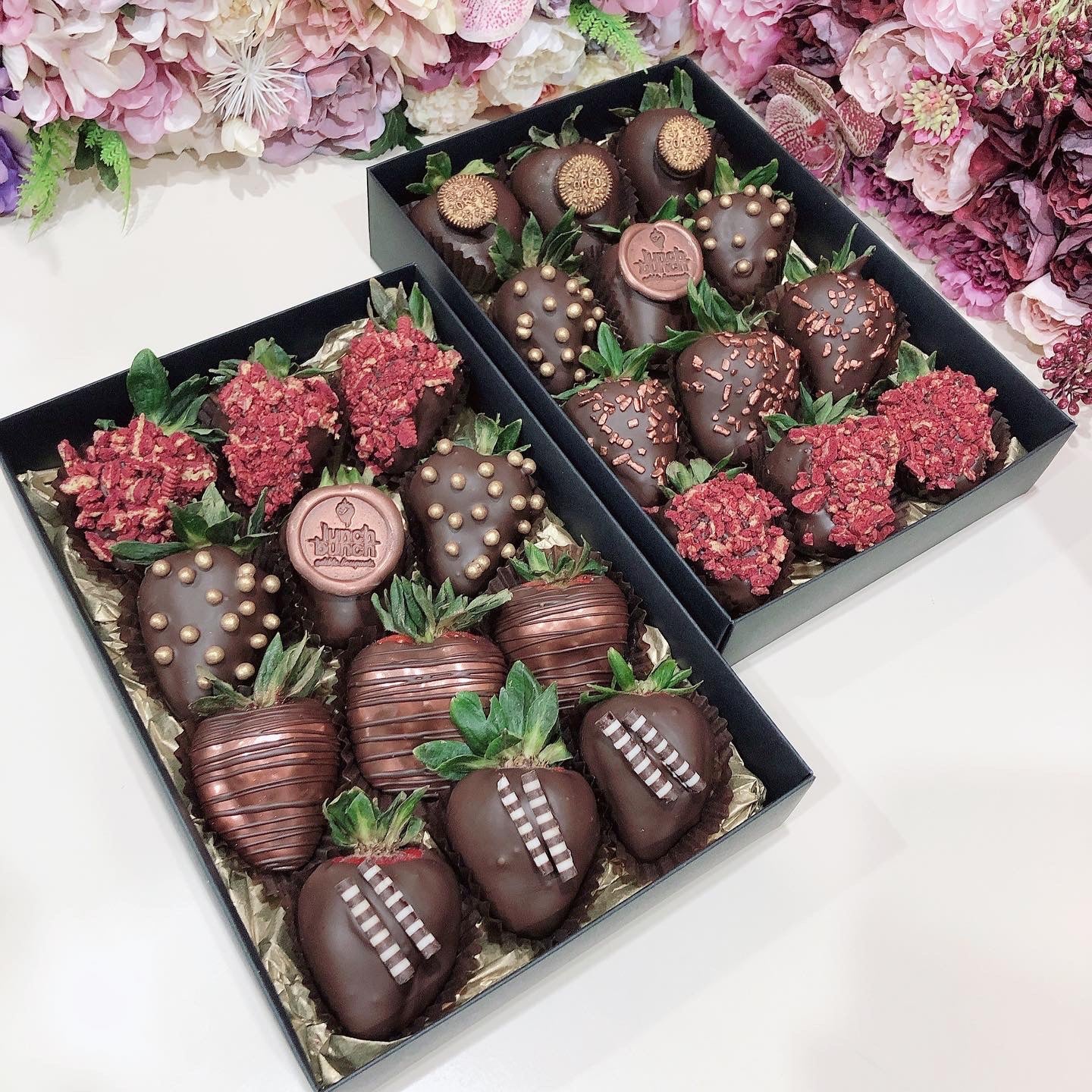 Dozen dark vegan chocolate covered strawberries dessert treat box for a high tea or a thank you gift