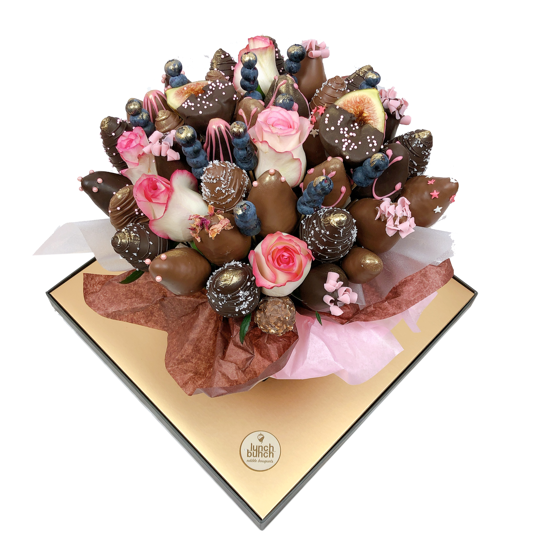 Chocolate Blooms Edible bouquet LunchBunch chocolate covered strawberries and flowers book a next day delivery Adelaide