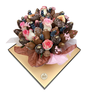 Chocolate Blooms Edible bouquet LunchBunch chocolate covered strawberries and flowers book a next day delivery Adelaide