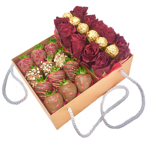 Chocolate Strawberry & Roses Gift Hamper chocolate covered fruit treat box same day delivery Adelaide chocolate and roses gift delivery