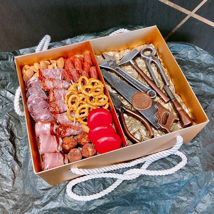 Workshop tools made of solid chocolate was meat and cheese hamper for same day delivery Adelaide