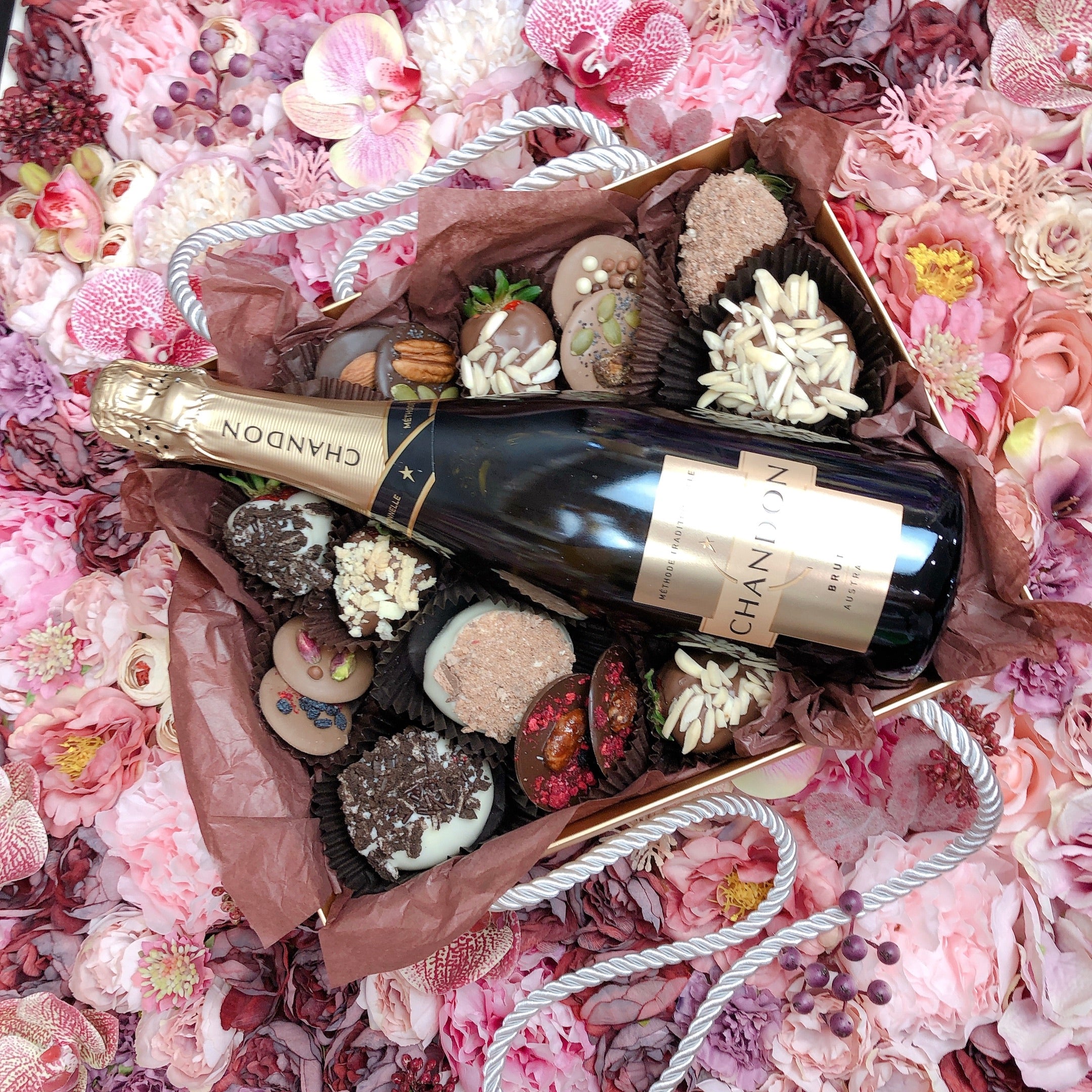 Chocolate covered strawberries and champagne hamper, luxury wedding anniversary champagne hamper