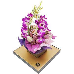 Orchids & Chocolate Strawberries Bouquet purple flowers and chocolate gift same day delivery Adelaide