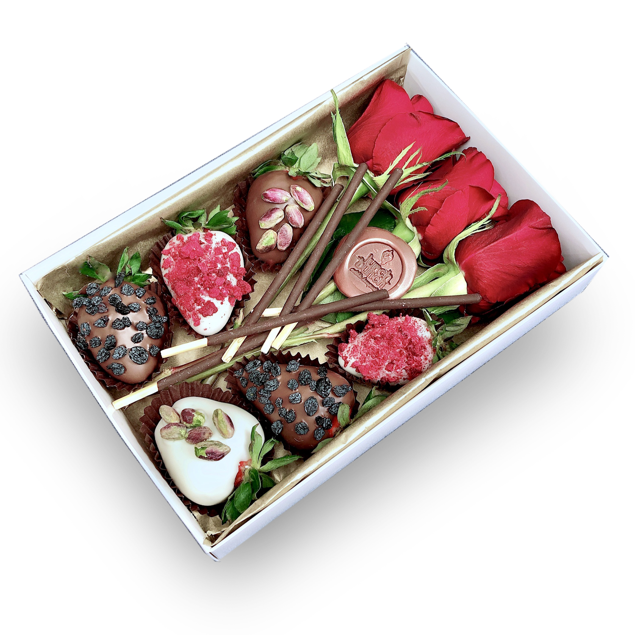 Chocolate strawberries gift box & red roses hand made an artisan gift for Adelaide same day delivery