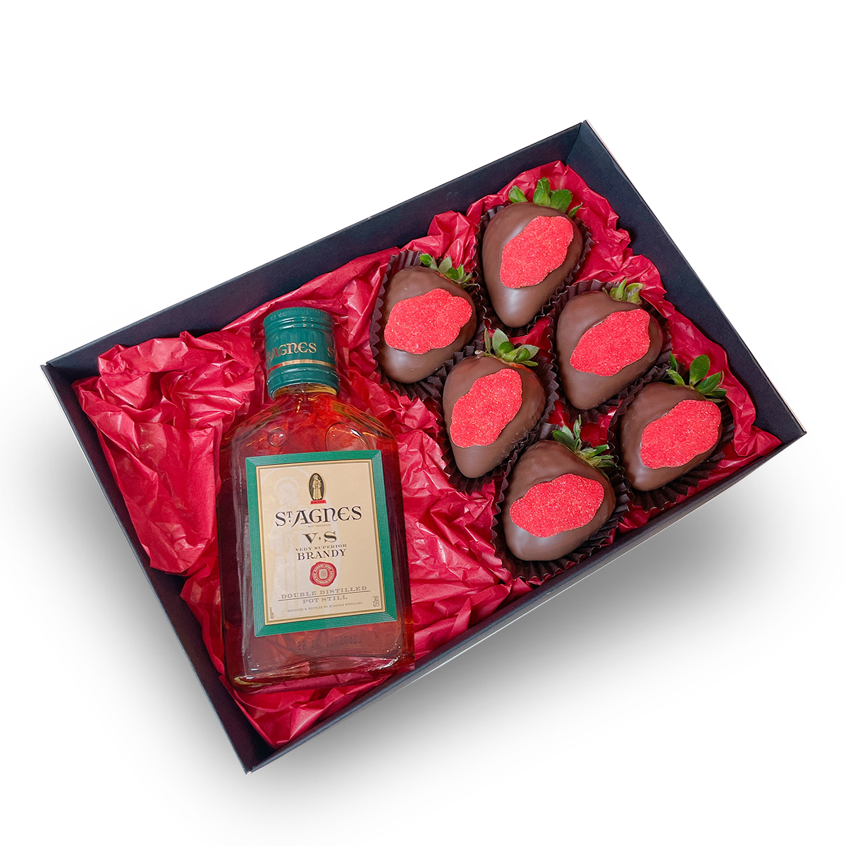 Brandy Gift Box, Sweet gift for him, Gift for a man same-day delivery Adelaide wide, Dessert Box and Brandy, Chocolate covered Strawberry box delivery, Chocolate Strawberries ST Agnes Brandy Box