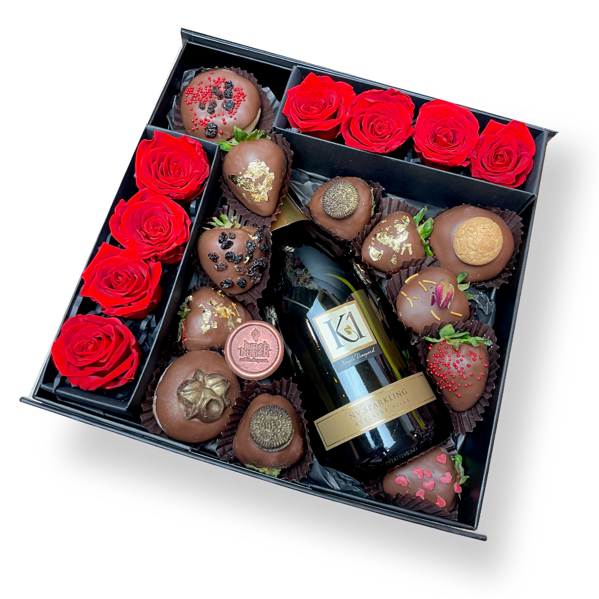 preserved Roses, Infinity Roses, Eternal Roses, Chocolate Strawberries Box, K1 Sparkling, Same day Delivery Gift Hamper, Chocolate Flowers Gift