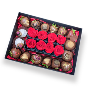 Chocolate Strawberries, Preserved Roses, Donuts & Meringues Hamper