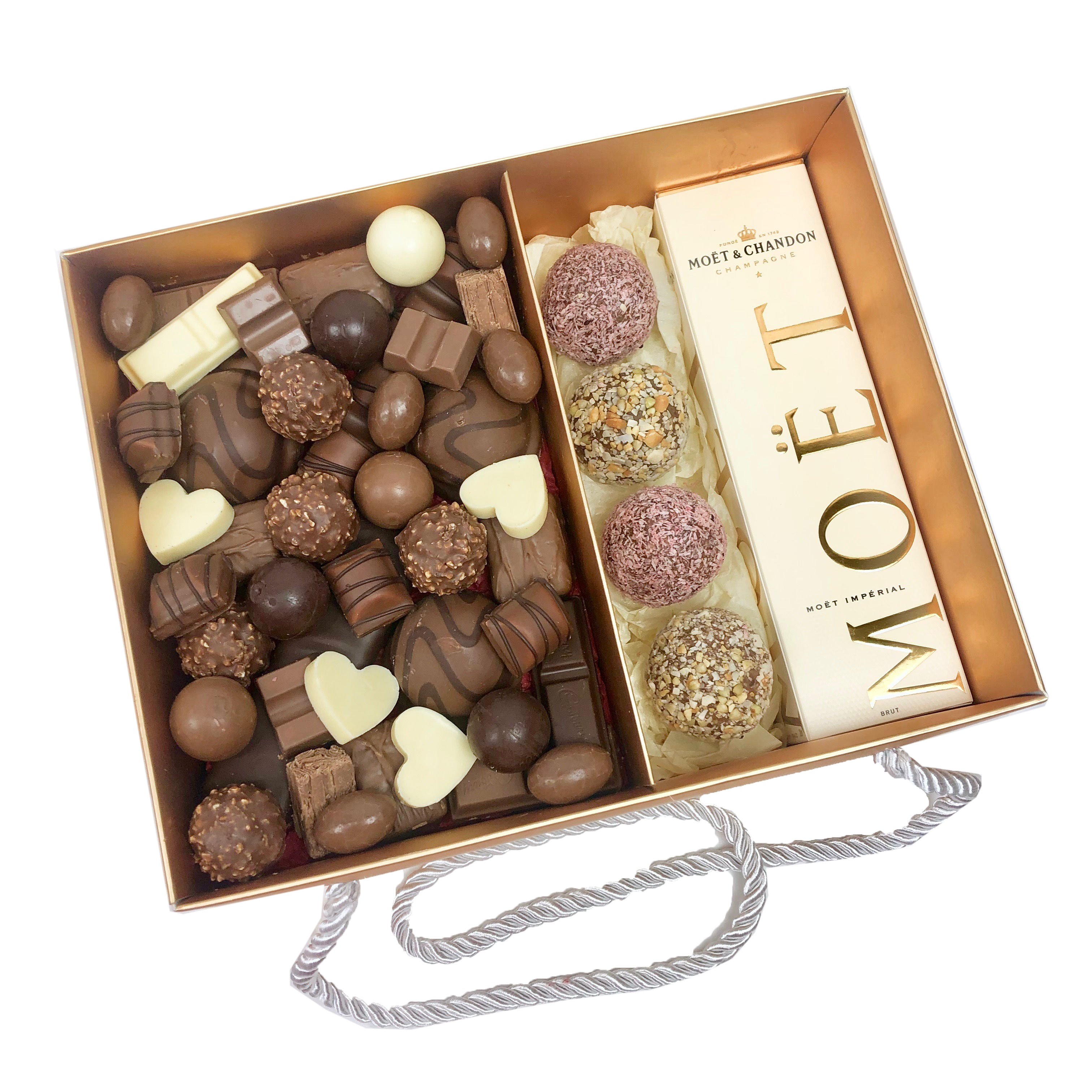 Protein Balls, Chocolate Assortment & Champagne Gift Hamper, hampers online for same day delivery Adelaide
