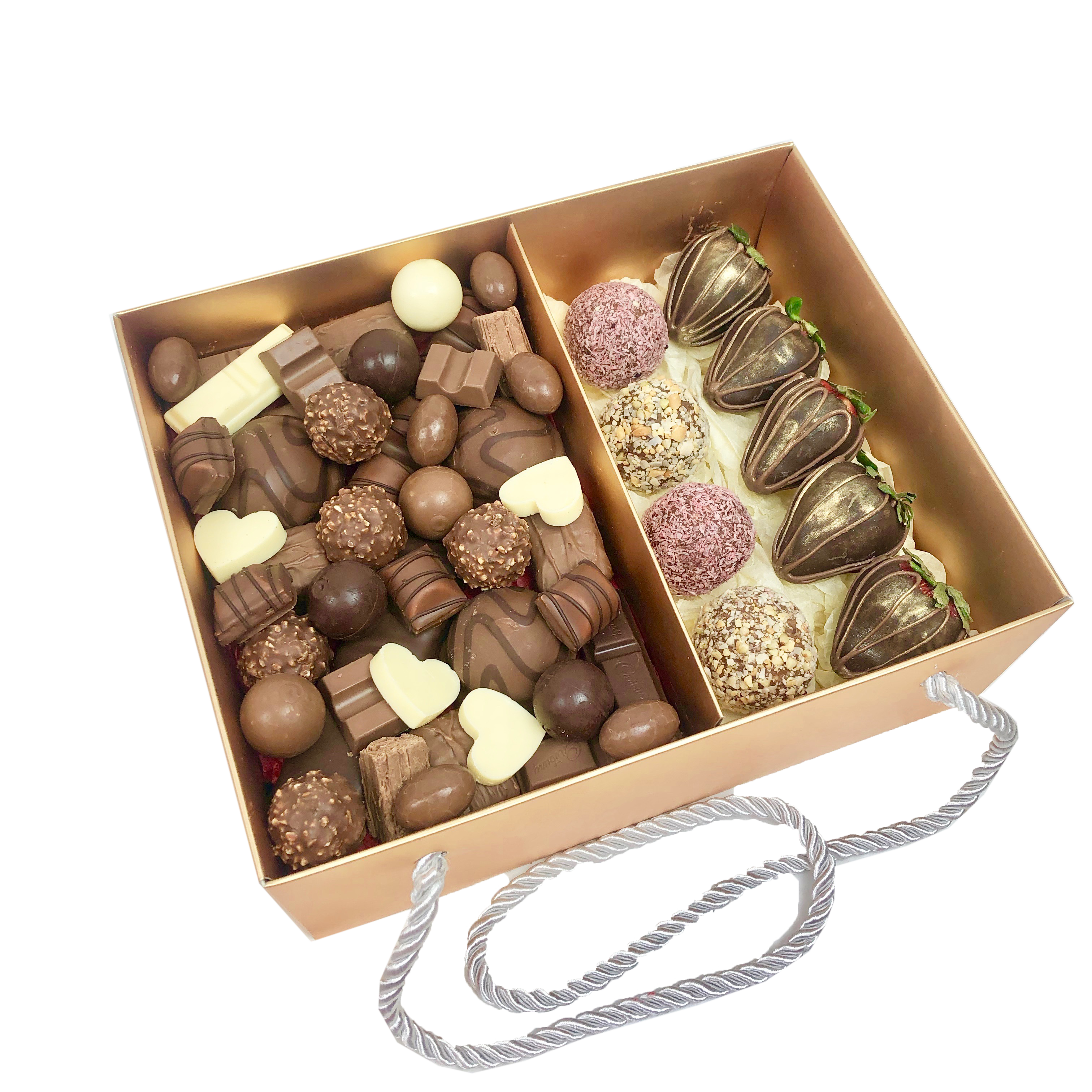 Chocolate Assortment and Protein Balls & Strawberries gift hamper same day delivery Adelaide