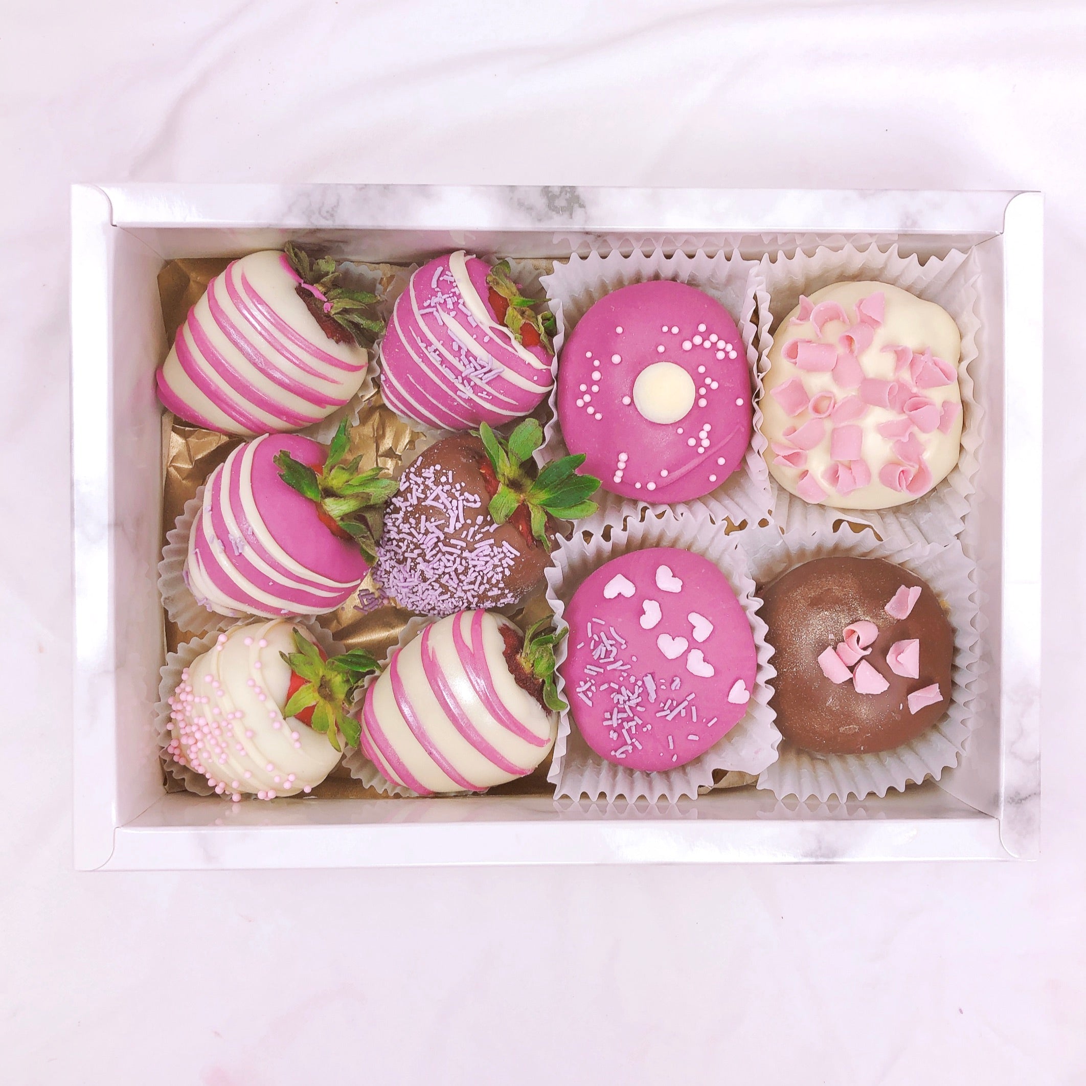 Chocolate covered strawberries and gourmet doughnuts in dessert box for same day delivery Adelaide