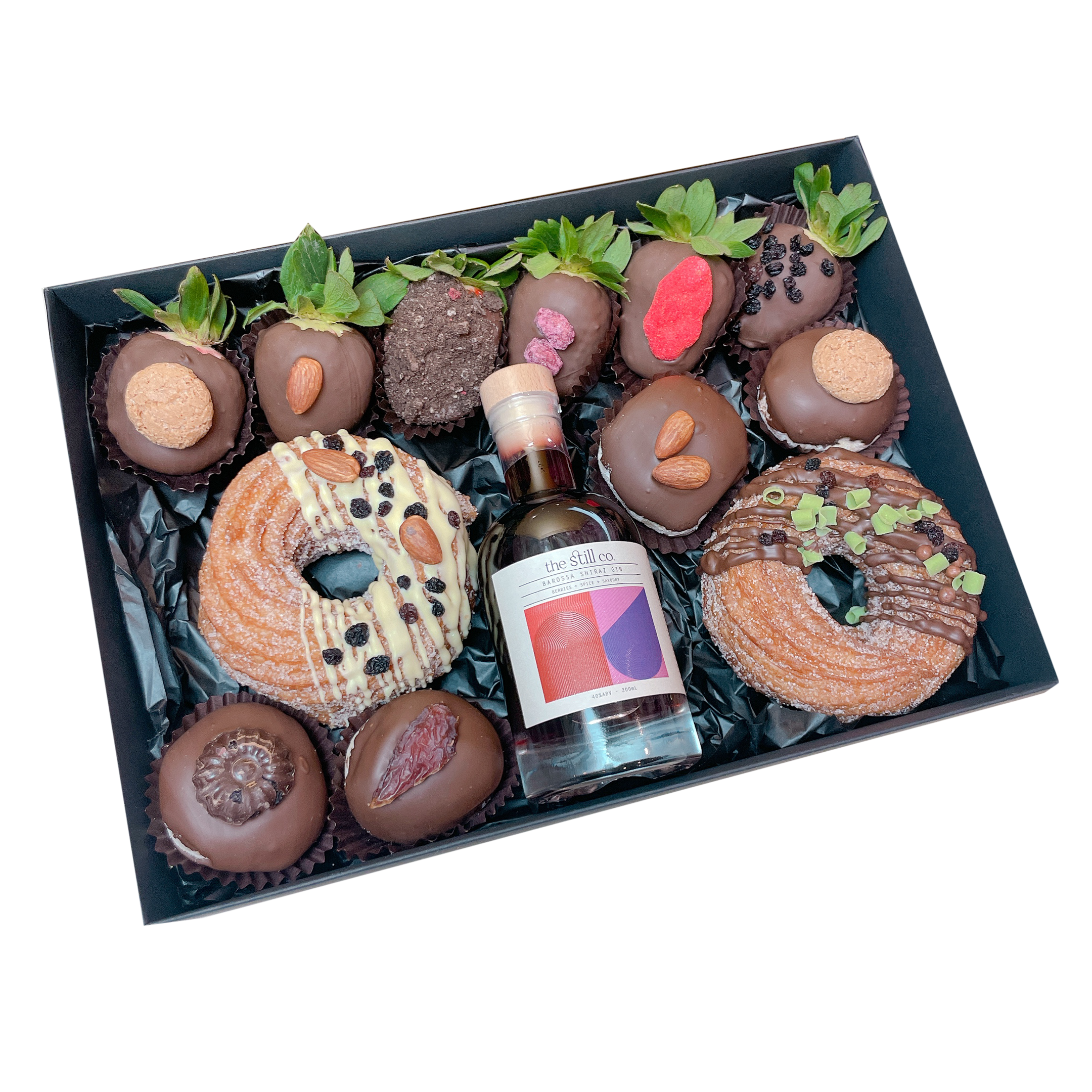BAROSSA SHIRAZ GIN Donuts Zeppoles and Chocolate Strawberries Dessert Box