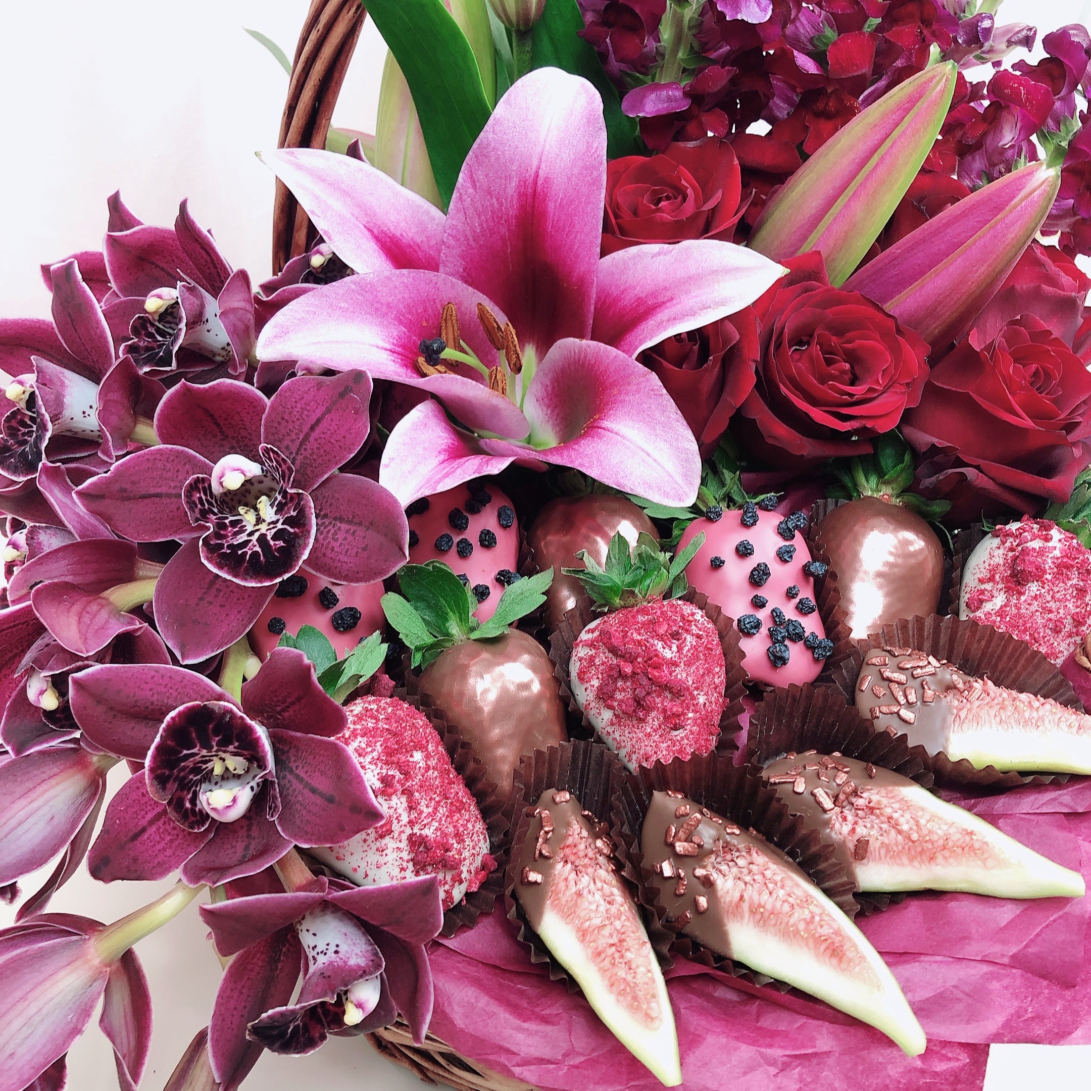 Flowers and chocolate basket luxury basket hampers